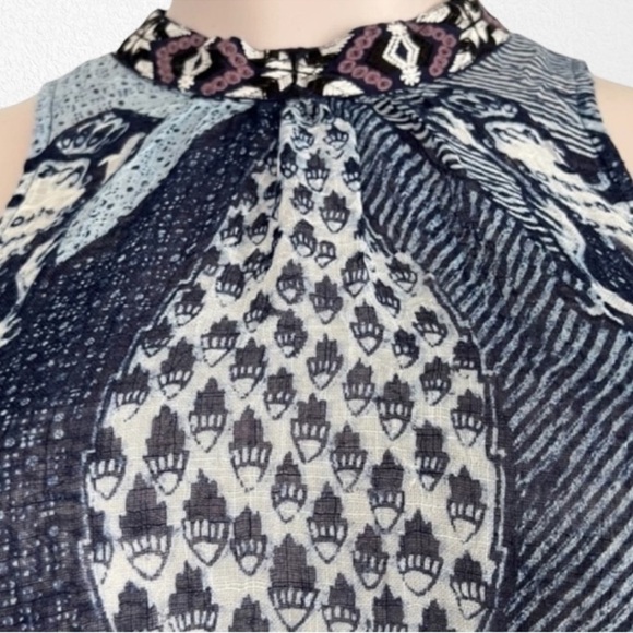 Free People Boho Festival Beachy Baby Ride Easy Elephant Tank SZ S Blue/White - Picture 3 of 12